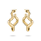 A pair of gold huggie hoop earrings with a wavy, flowing abstract design, shown on a clean white background with soft shadows below.