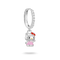 A sterling silver huggie hoop earring charm featuring a Hello Kitty character dangle. The silver hoop is embellished with small clear crystals along the front curve.
