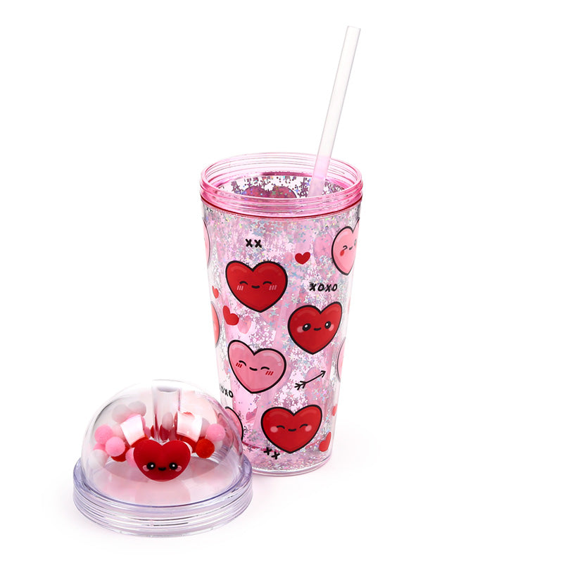 J'Adoramals Heart Double Walled Cup & Straw with Charms CUP89