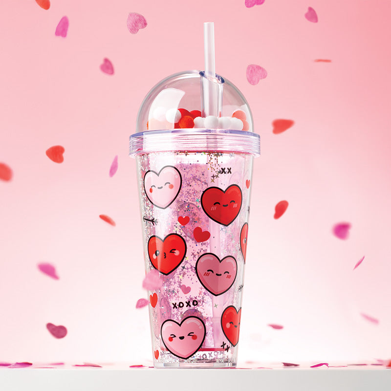 J'Adoramals Heart Double Walled Cup & Straw with Charms CUP89