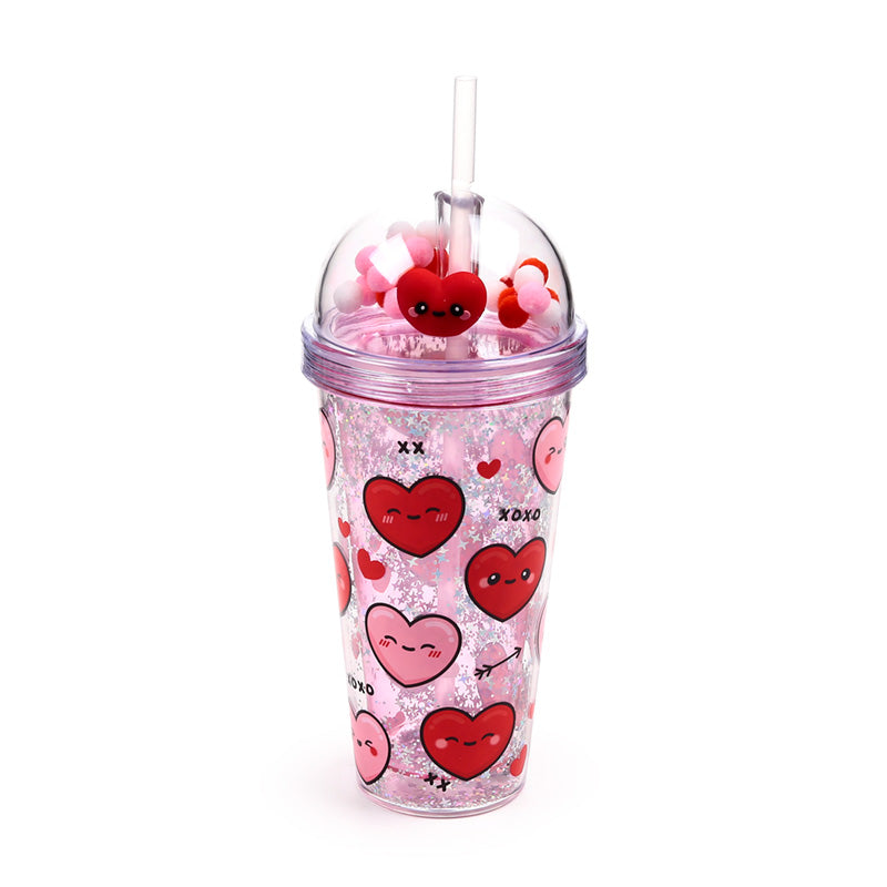 J'Adoramals Heart Double Walled Cup & Straw with Charms CUP89