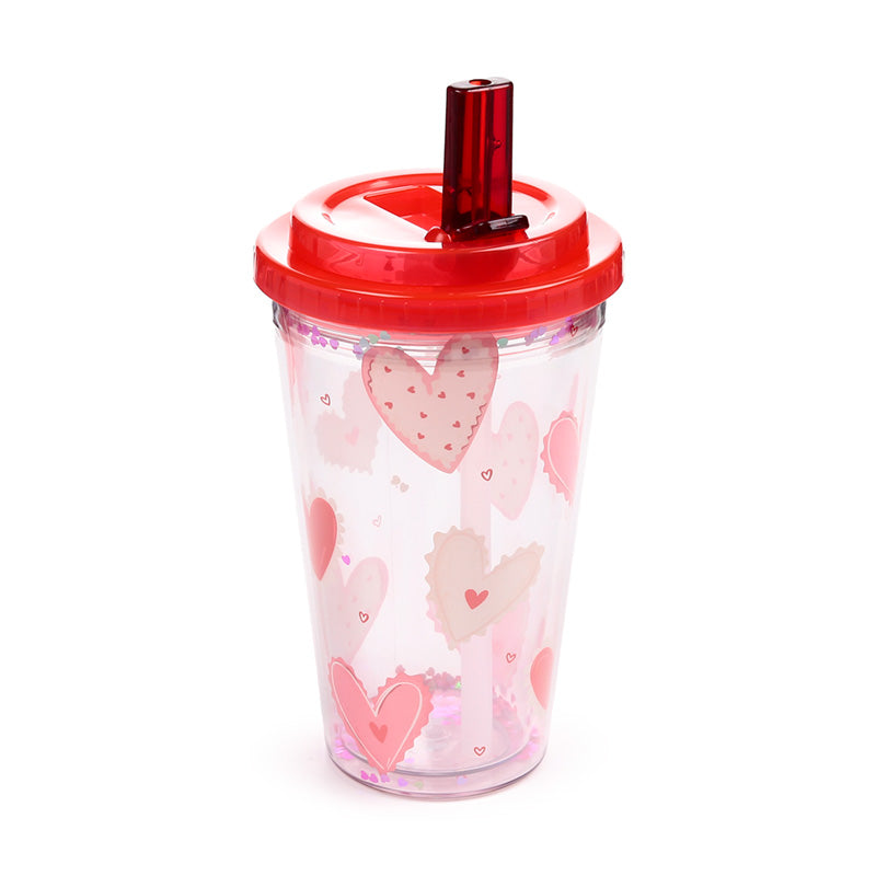 Shatterproof Amore Hearts Double Walled Cup & Straw CUP91