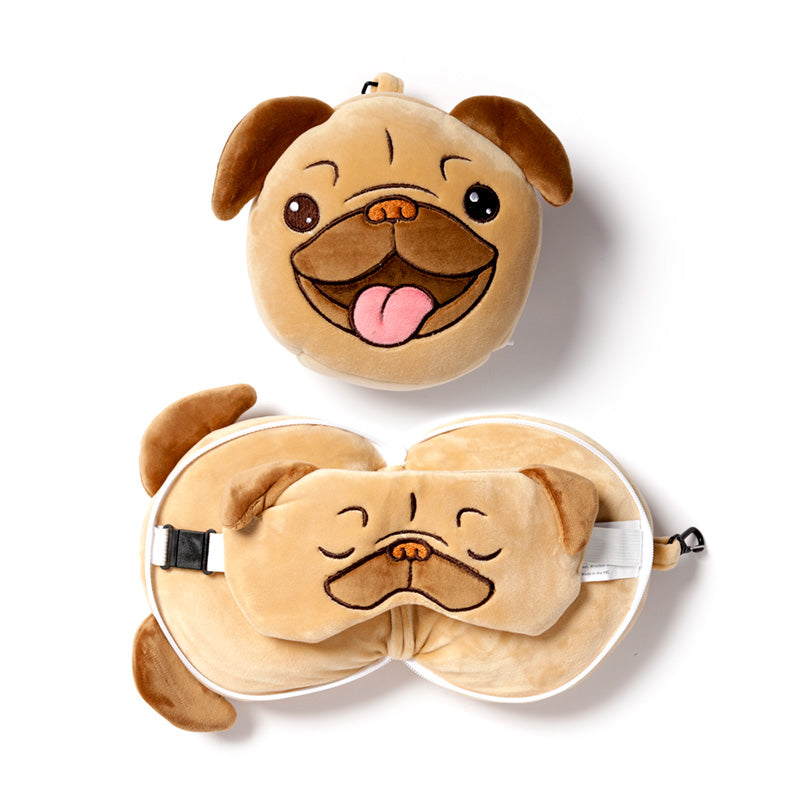 Relaxeazzz Mopps Pug Plush Travel Pillow & Eye Mask CUSH247
