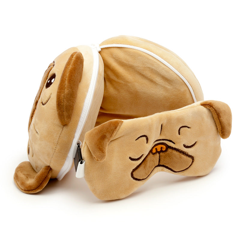 Relaxeazzz Mopps Pug Plush Travel Pillow & Eye Mask CUSH247