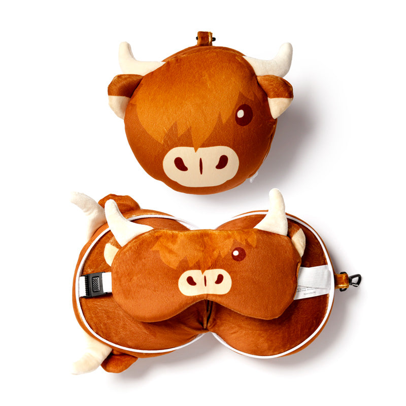 Relaxeazzz Highland Coo Cow Plush Travel Pillow & Eye Mask CUSH262