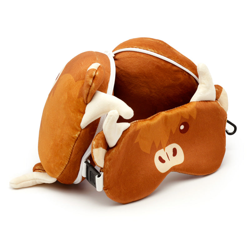 Relaxeazzz Highland Coo Cow Plush Travel Pillow & Eye Mask CUSH262