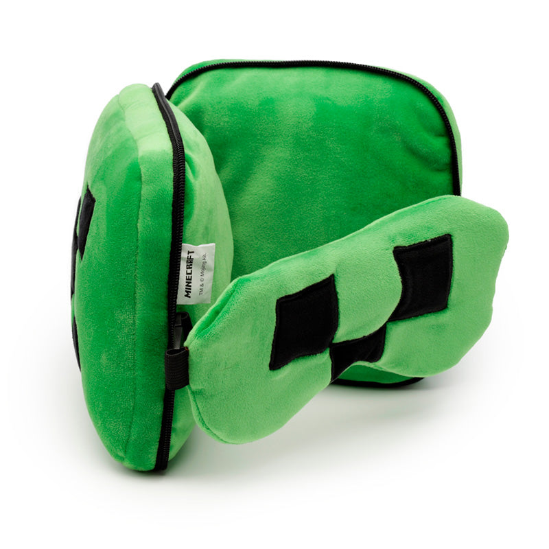 Relaxeazzz Minecraft Creeper Shaped Plush Travel Pillow & Eye Mask CUSH306