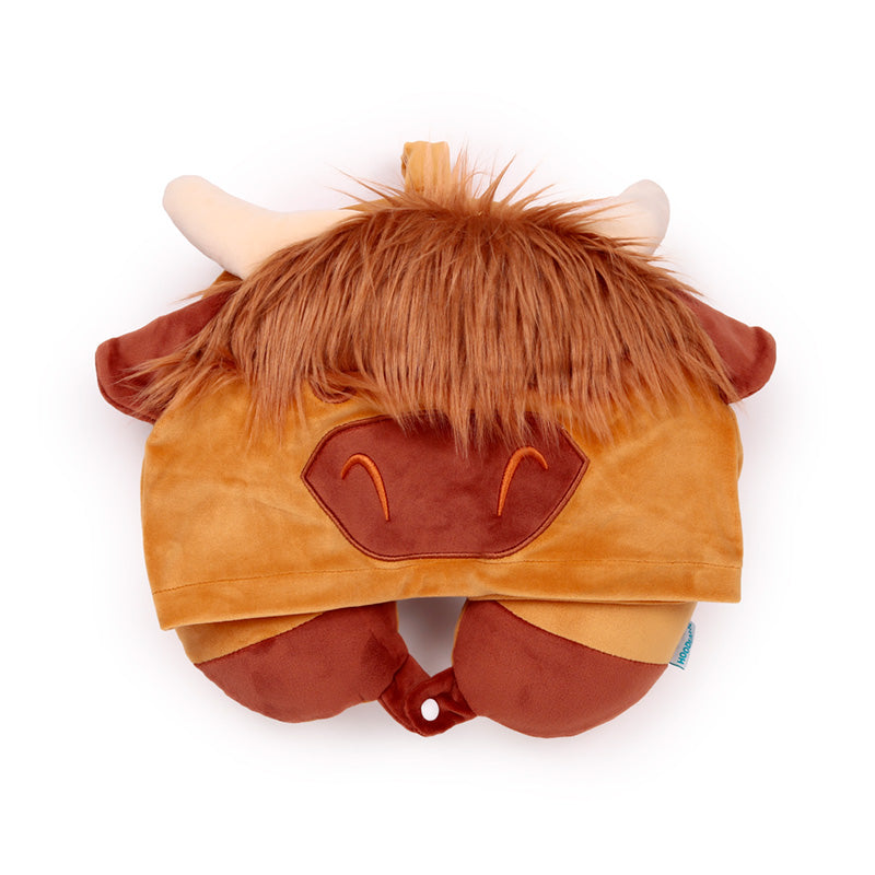Hoodeazzz Hairy Coos Cow Highland Coo Plush Memory Foam Travel Pillow & Hood CUSH453