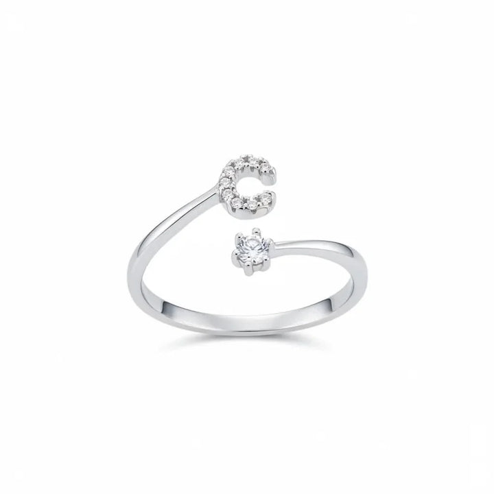Diamond Initial Letter Silver Ring