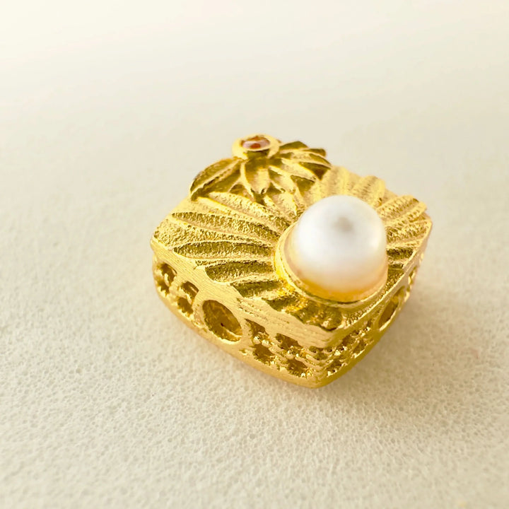 Carved Silver Pendant with Pearl Necklace