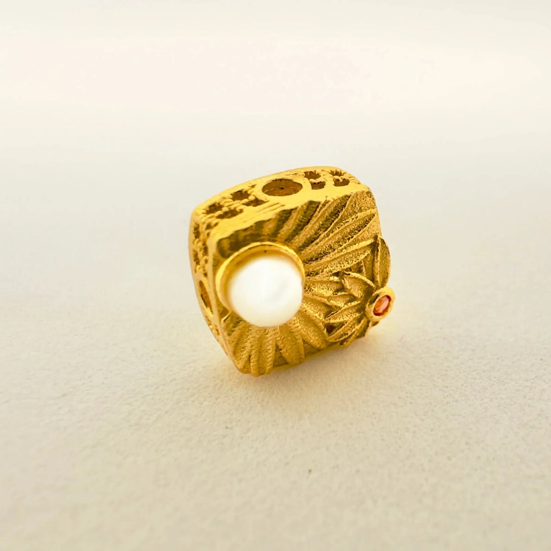 Carved Silver Pendant with Pearl Necklace