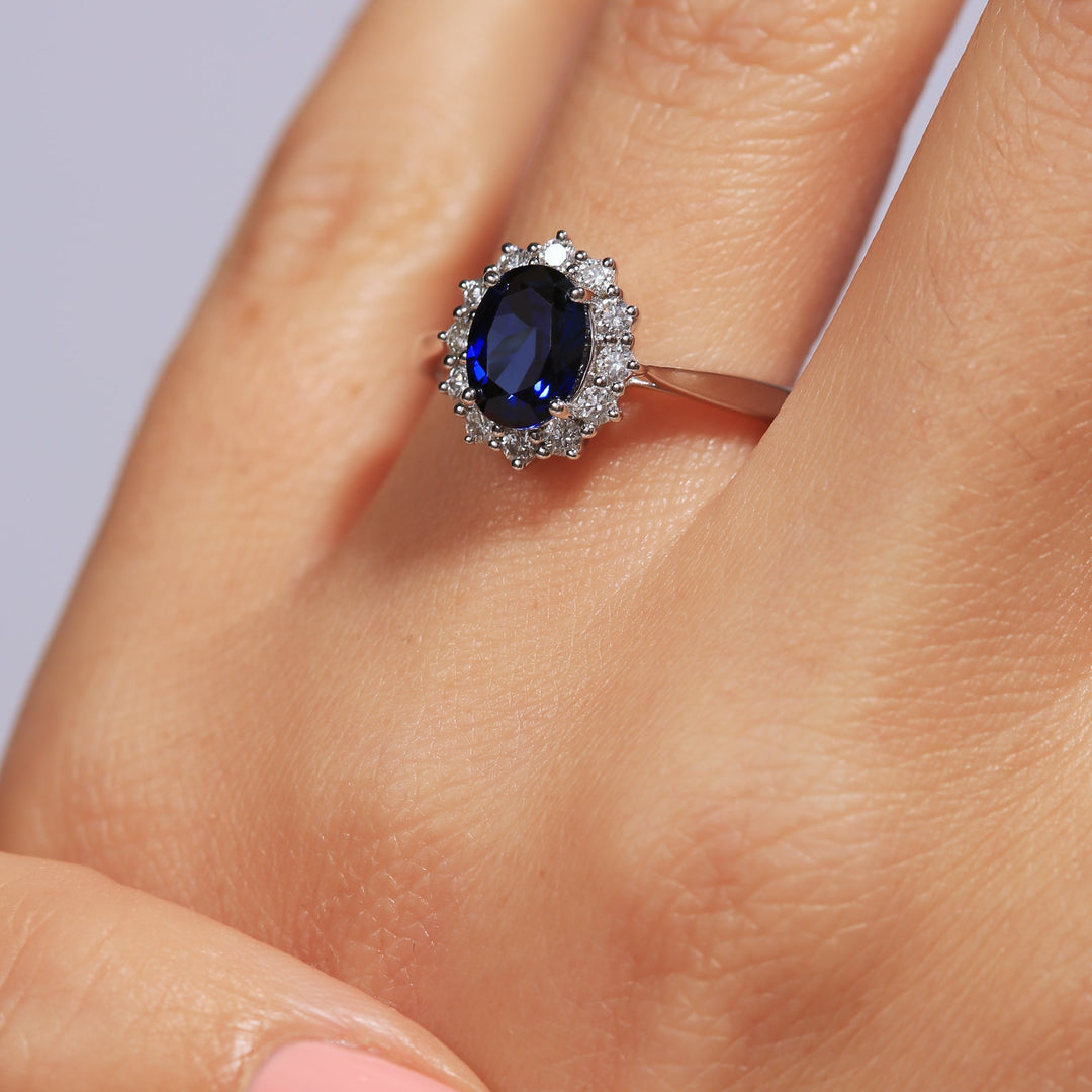 Cate | 9ct White Gold 0.25ct tw Lab Grown Diamond and Created Sapphire Ring