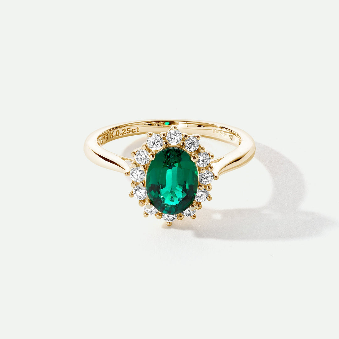 Cate | 9ct Yellow Gold 0.25ct tw Lab Grown Diamond and Created Emerald Ring