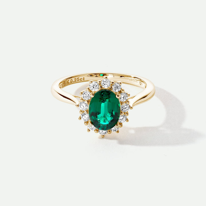 Cate | 9ct Yellow Gold 0.25ct tw Lab Grown Diamond and Created Emerald Ring