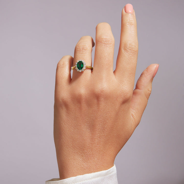 Cate | 9ct Yellow Gold 0.25ct tw Lab Grown Diamond and Created Emerald Ring