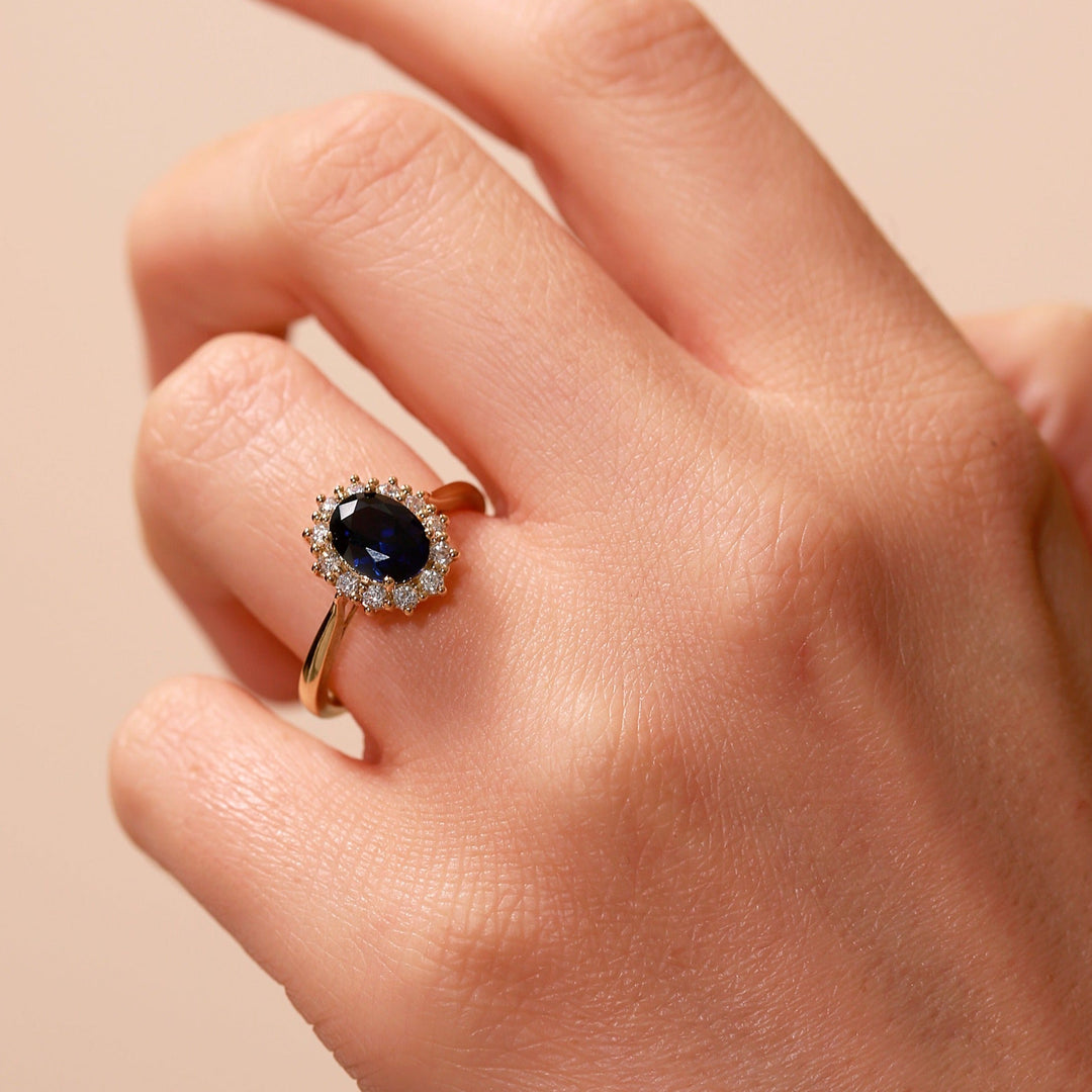 Cate | 9ct Yellow Gold 0.25ct tw Lab Grown Diamond and Created Sapphire Ring