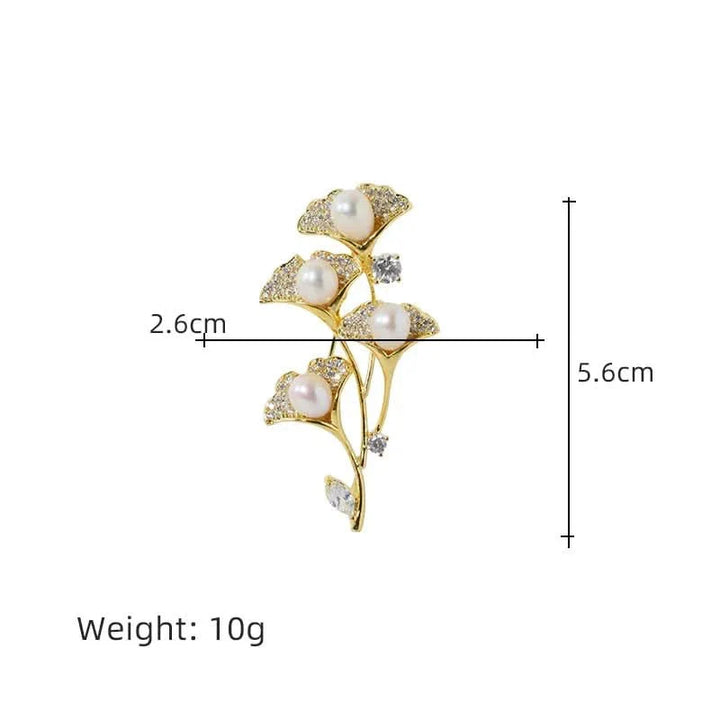 Cedar Leaf Zircon and Freshwater Pearl Brooch