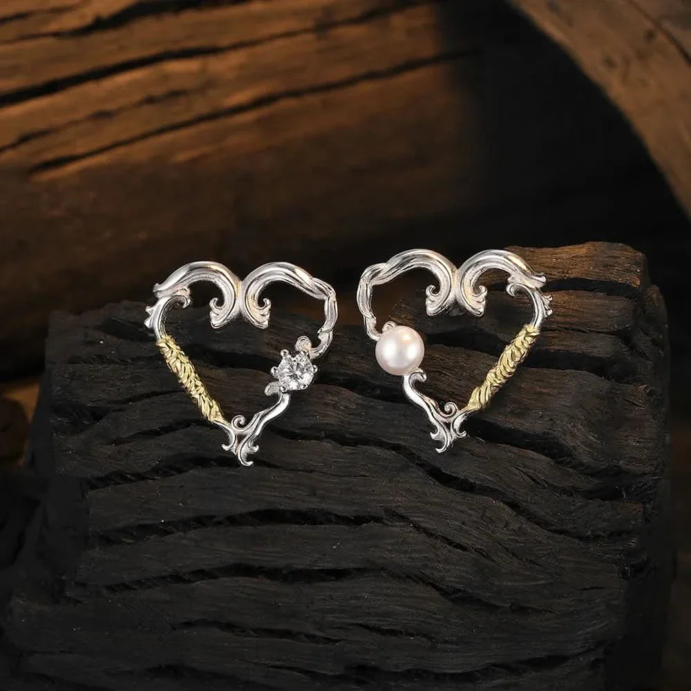 Charlotte Heart Silver Pearl Earrings