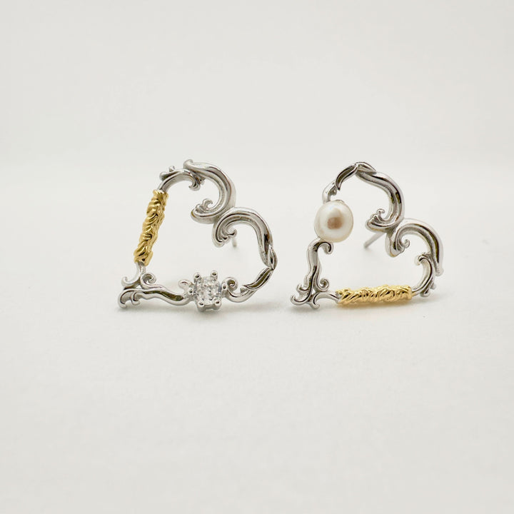 Charlotte Heart Silver Pearl Earrings