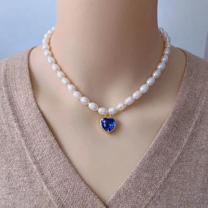 Choker Necklace with Heart Crystal Pendant