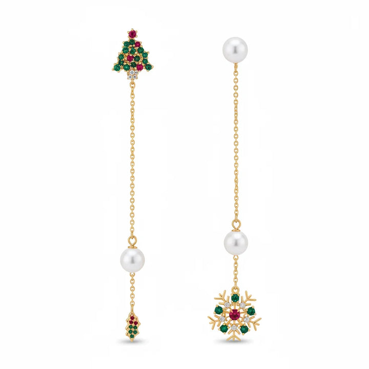 Christmas Snowflake Tree Chain Earrings