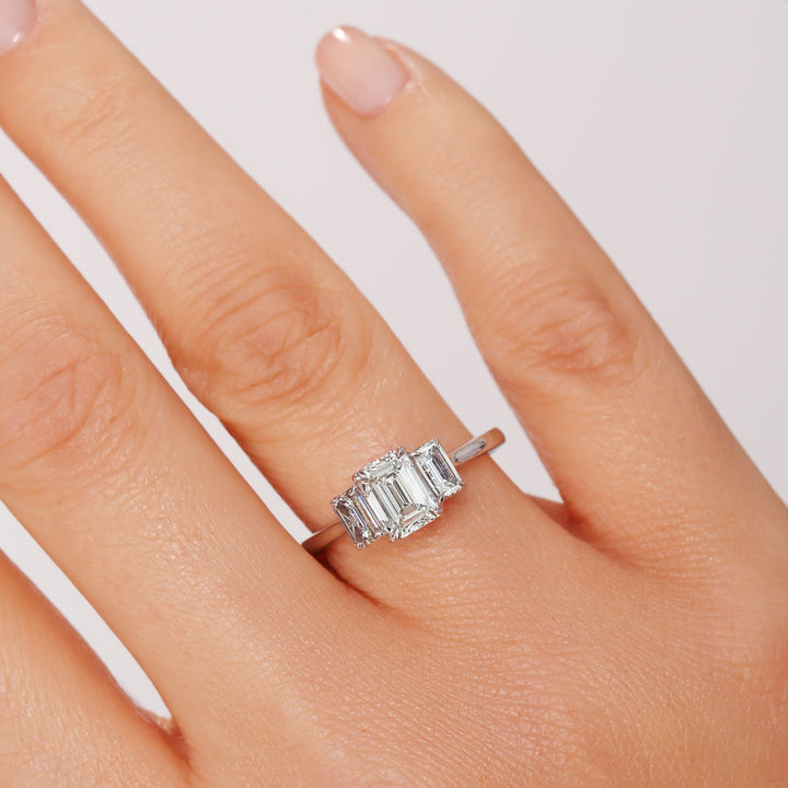 Murphy | 9ct White Gold 1.56ct tw Emerald Cut Lab Grown Diamond Three Stone Ring-1