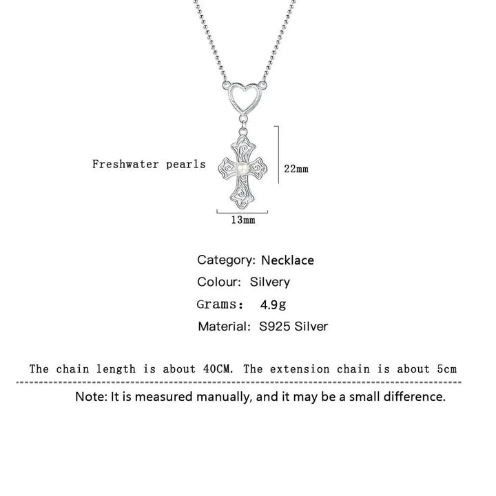 Cross Heart Pendant Silver Necklace
