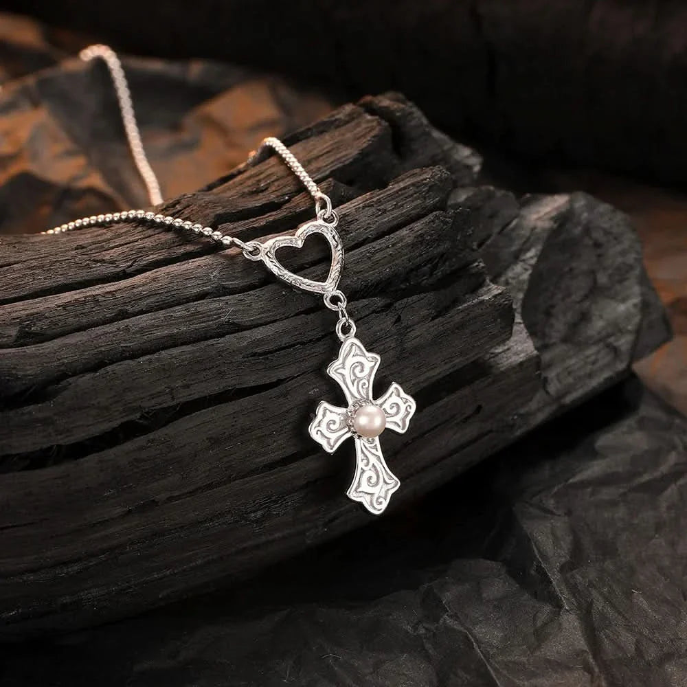 Cross Heart Pendant Silver Necklace