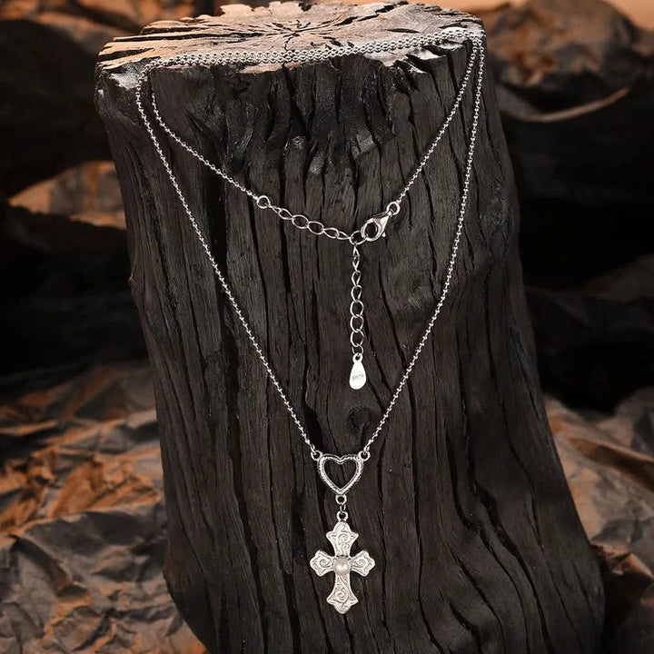 Cross Heart Pendant Silver Necklace