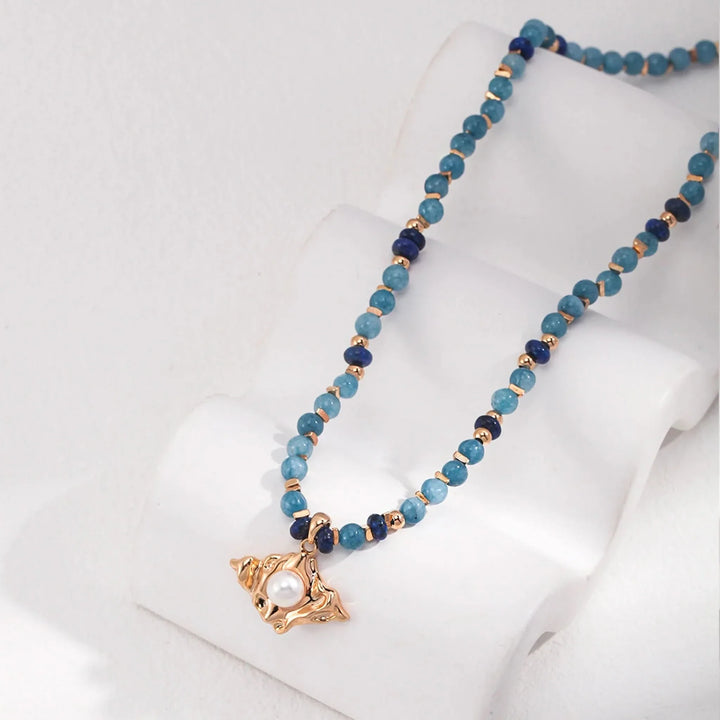 Lapis lazuli gold pearl pendant necklace