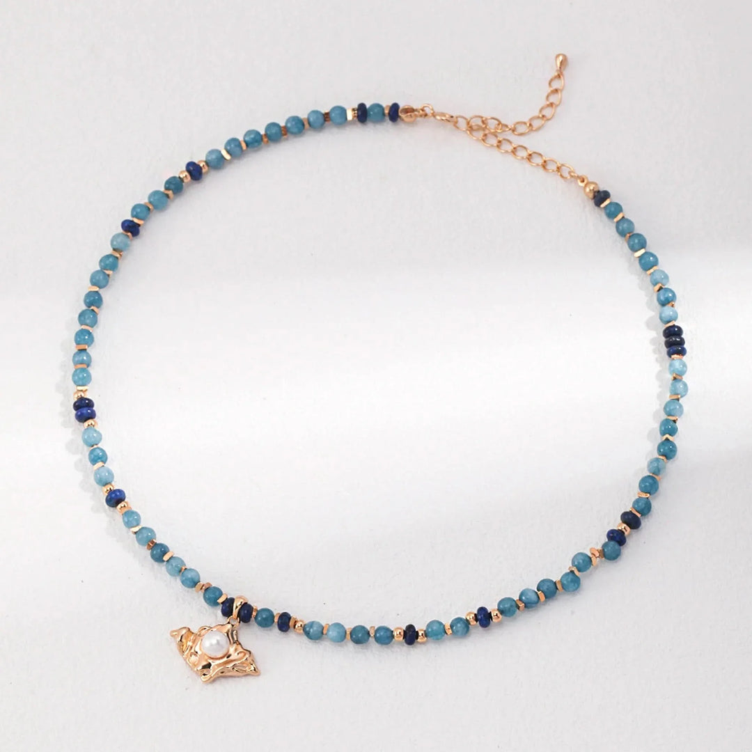 Lapis lazuli gold pearl pendant necklace