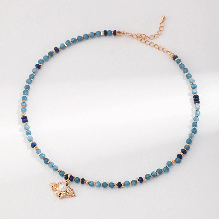 Lapis lazuli gold pearl pendant necklace