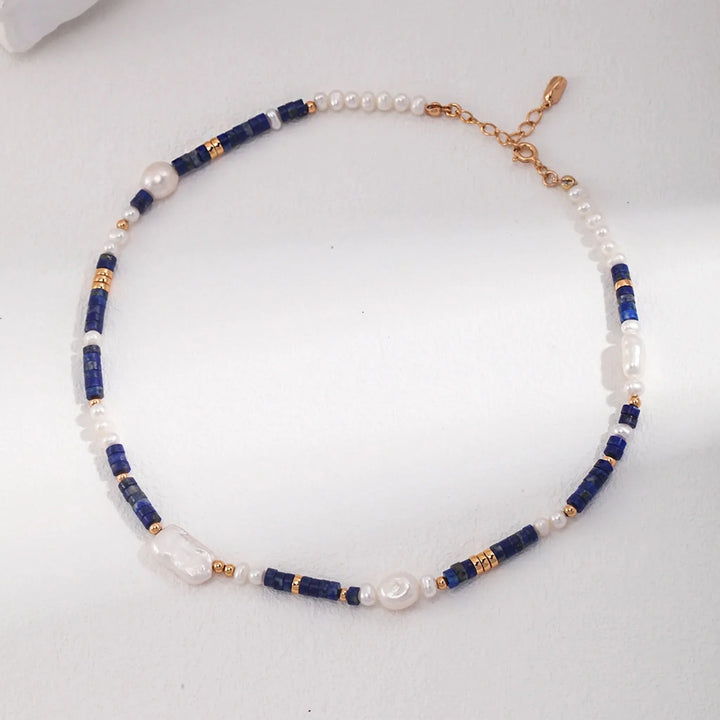 Lapis lazuli Baroque pearl necklace