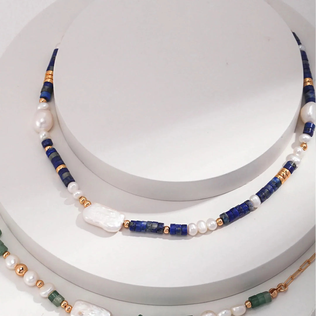 Lapis lazuli Baroque pearl necklace