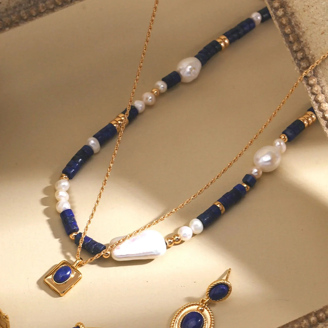 Lapis lazuli Baroque pearl necklace