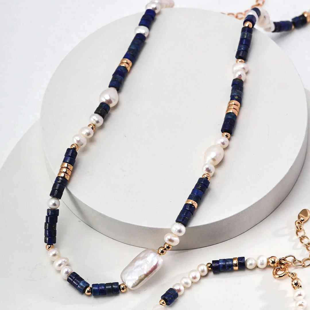 Lapis lazuli Baroque pearl necklace