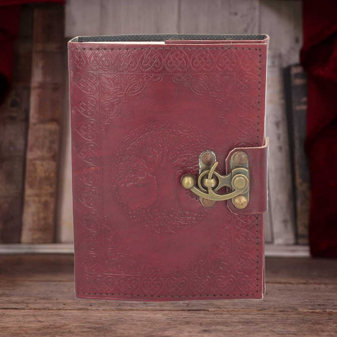 Lockable Tree Of Life Red Leather Journal 13 x 18cm D1666E5