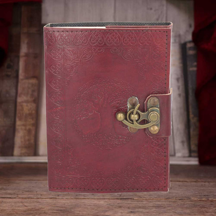 Lockable Tree Of Life Red Leather Journal 13 x 18cm D1666E5