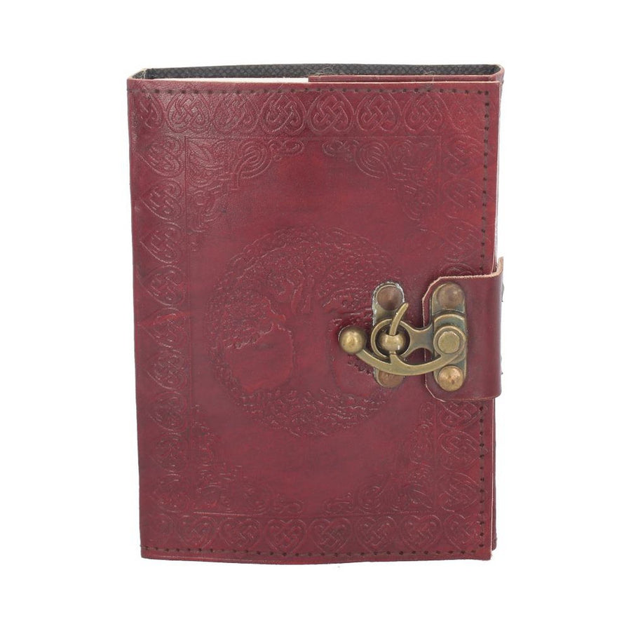 Lockable Tree Of Life Red Leather Journal 13 x 18cm D1666E5