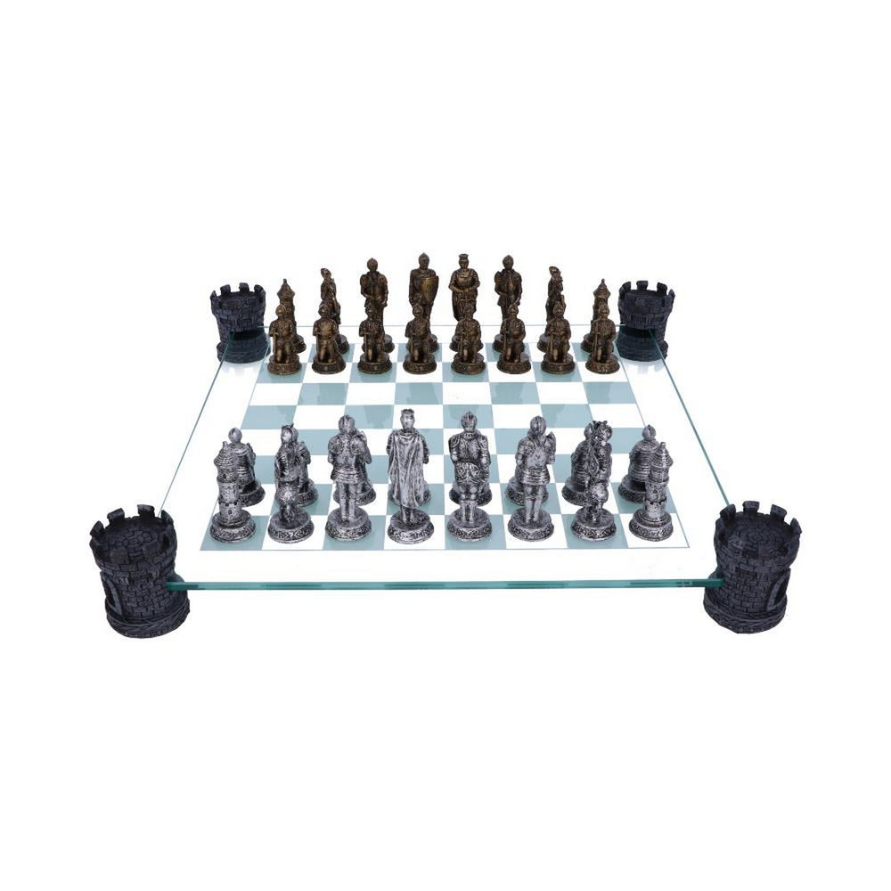 Raised Medieval Knight Chess Set With Corner Towers 43cm D1824E5