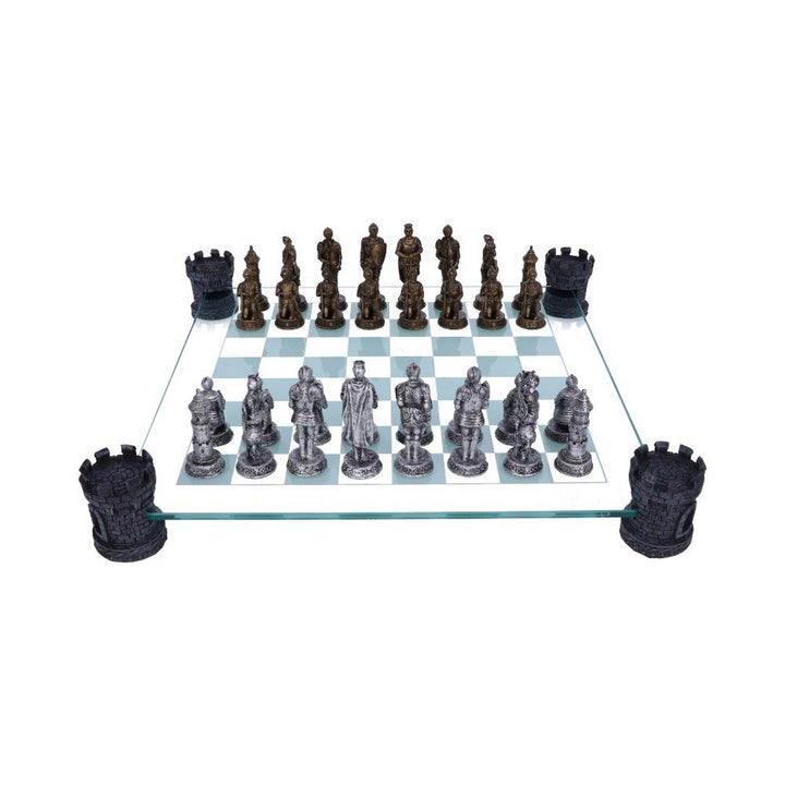 Raised Medieval Knight Chess Set With Corner Towers 43cm D1824E5