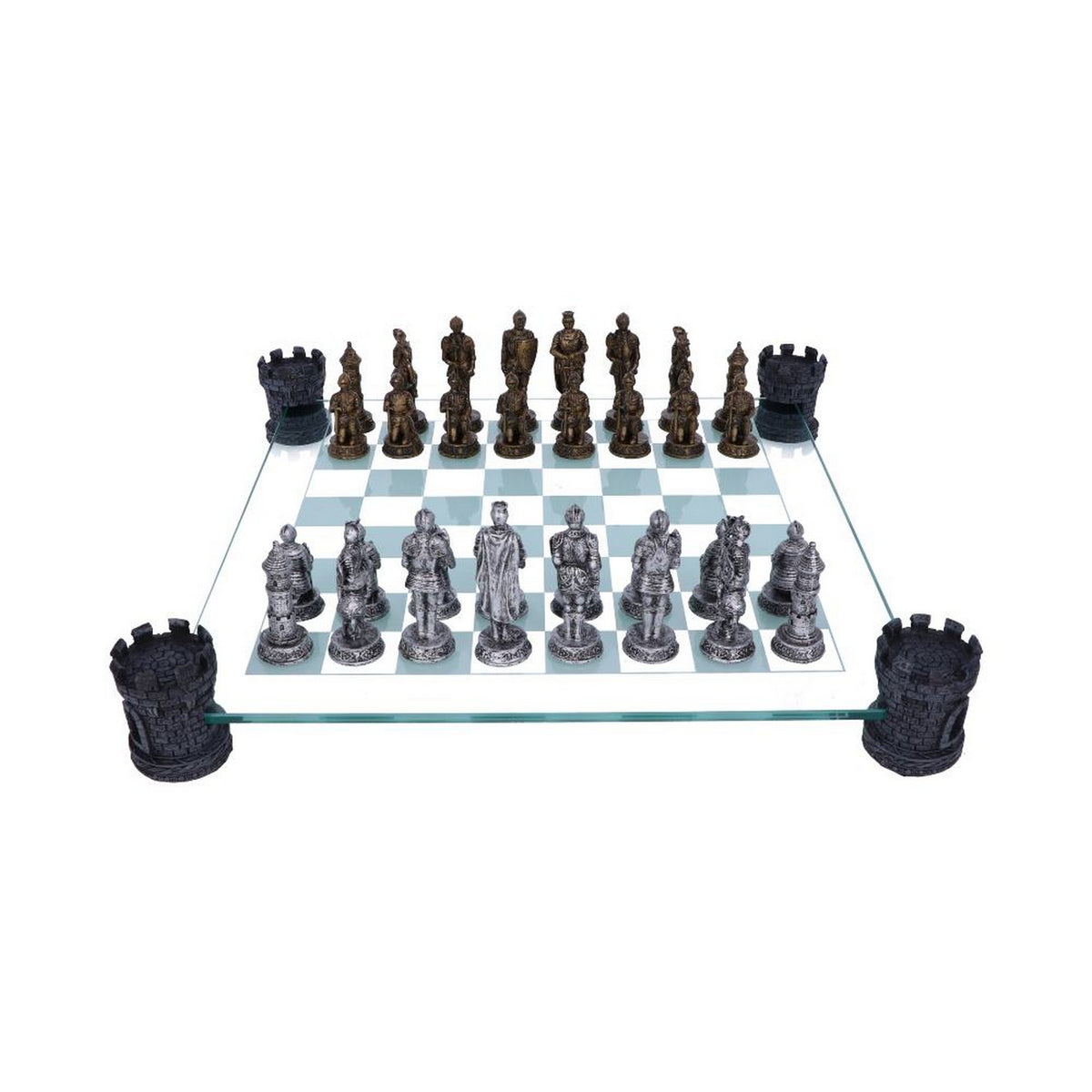Raised Medieval Knight Chess Set With Corner Towers 43cm D1824E5