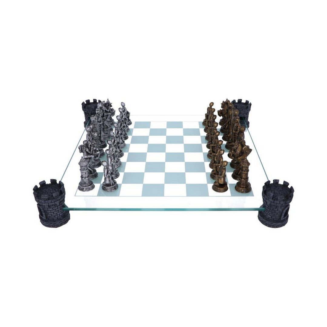 Raised Medieval Knight Chess Set With Corner Towers 43cm D1824E5