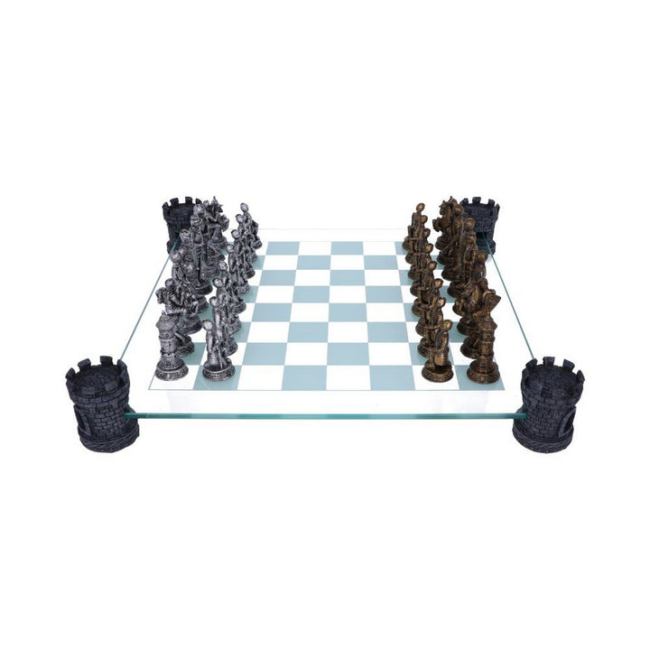 Raised Medieval Knight Chess Set With Corner Towers 43cm D1824E5