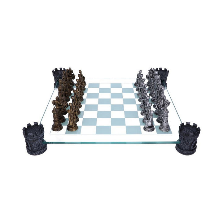 Raised Medieval Knight Chess Set With Corner Towers 43cm D1824E5