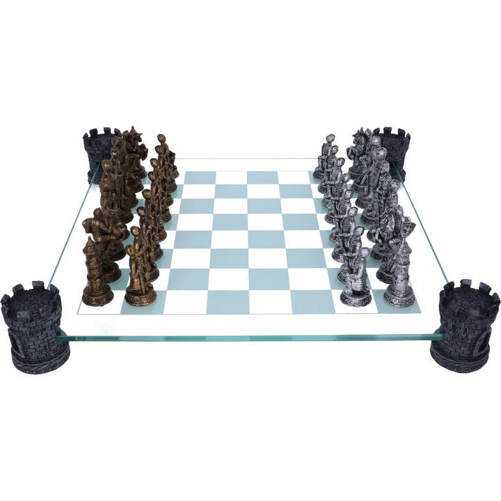 Raised Medieval Knight Chess Set With Corner Towers 43cm D1824E5