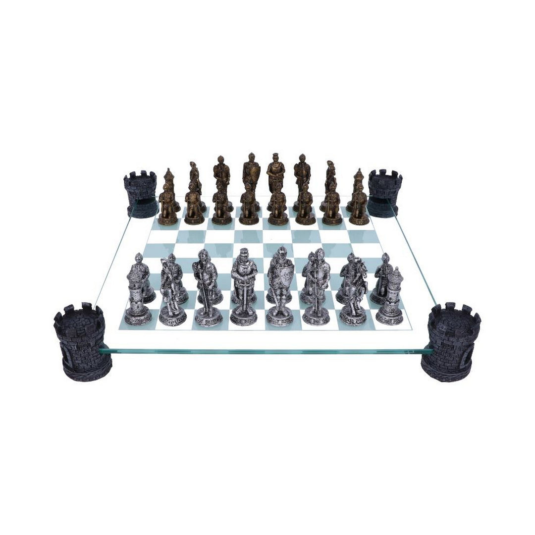 Raised Medieval Knight Chess Set With Corner Towers 43cm D1824E5