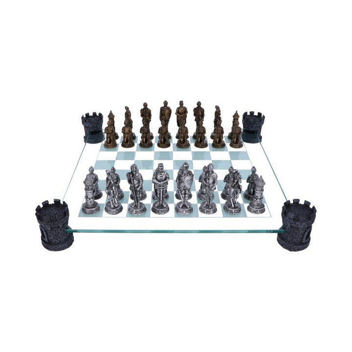 Raised Medieval Knight Chess Set With Corner Towers 43cm D1824E5