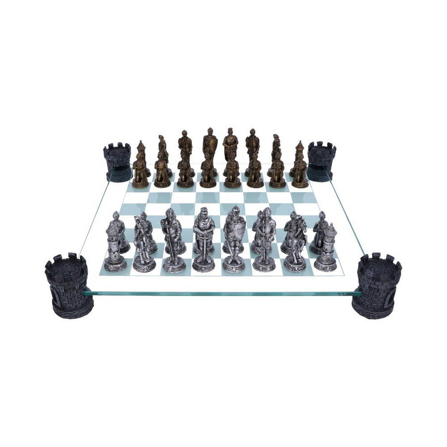 Raised Medieval Knight Chess Set With Corner Towers 43cm D1824E5