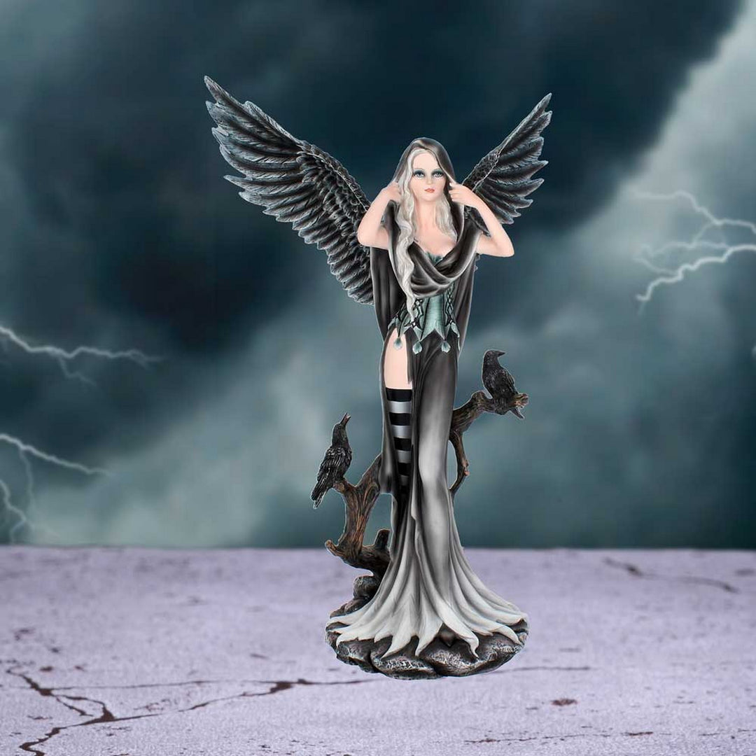 Sorrel Large Dark Angel Fairy and Raven Figurine D2456G6
